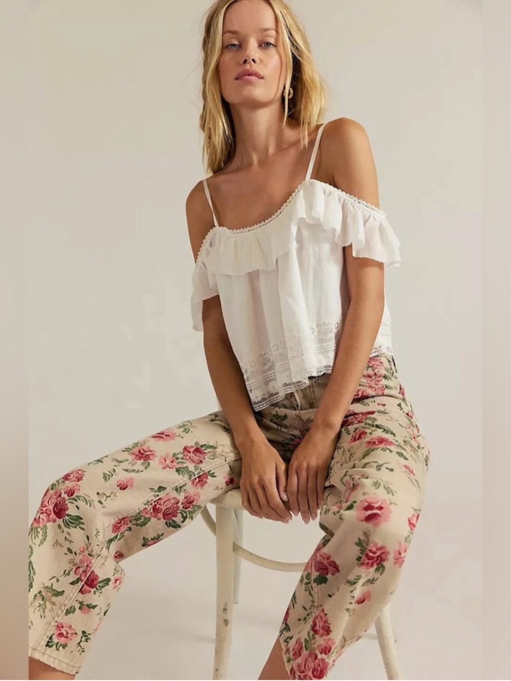 Free People x We The Free | Deep Trance Mid Rise Printed Jeans Wallpaper Floral - Picture 7 of 9